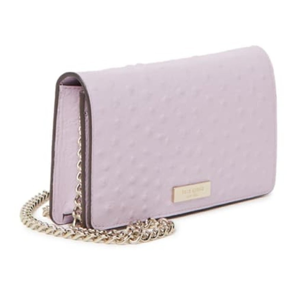 Kate Spade Purple Leather Ostrich Embossed Foldover Crossbody Wallet Handbag New